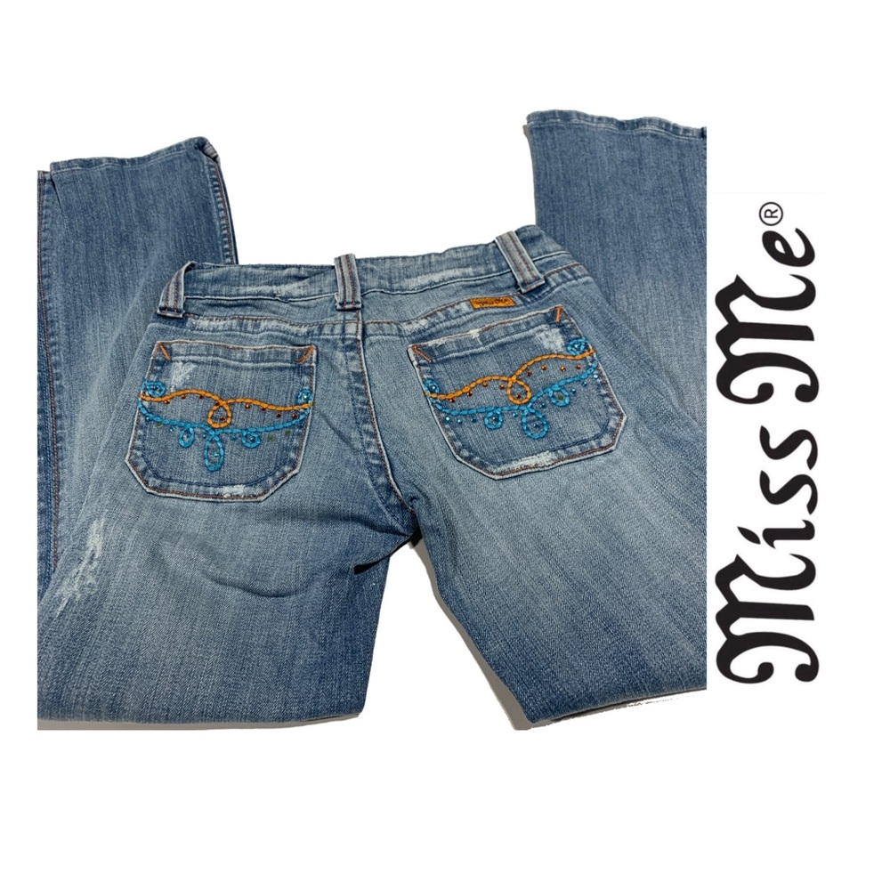 Miss Me Denim‎ Jeans w/ Embellished Pockets  Boot Stitch Vintage St 0408 25x28.5